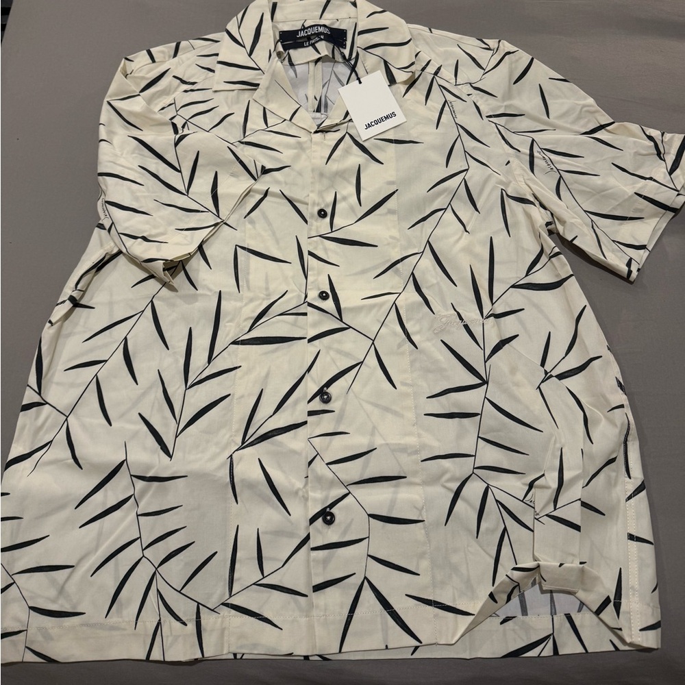 Jacquemus Ivory and Black Leaf Print Shirt